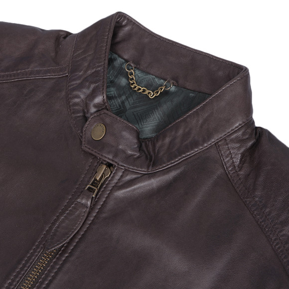 Ted Baker Wildone Chocolate Leather Biker Jacket Oxygen Clothing Ted Baker Mens Brown Wildone Chocolate Leather Biker Jacket Main Image