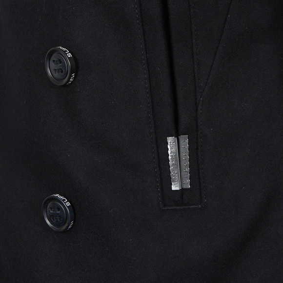 Moss London Slim Fit Double Ted Navy Check Peacoat Superdry Pea Coat